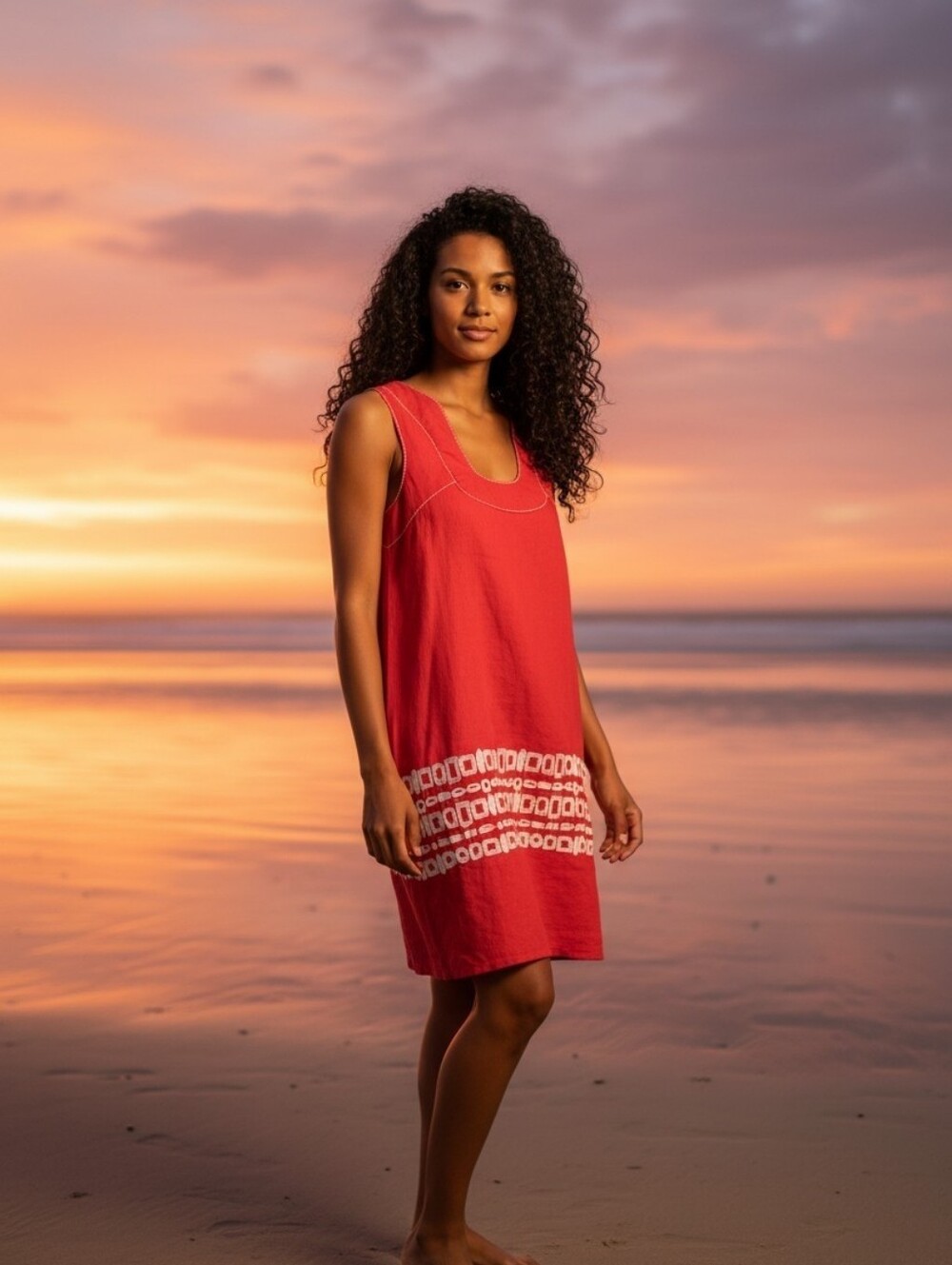 Max Studio Red Sleeveless Shift with White Stitching